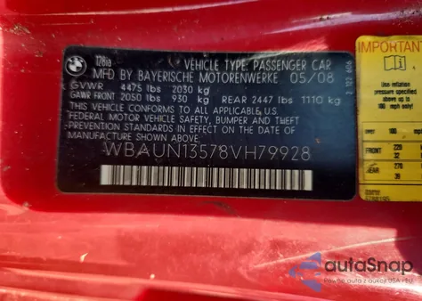 2008 BMW 128 I z USA, uszkodzony, nr VIN WBAUN13578VH79928